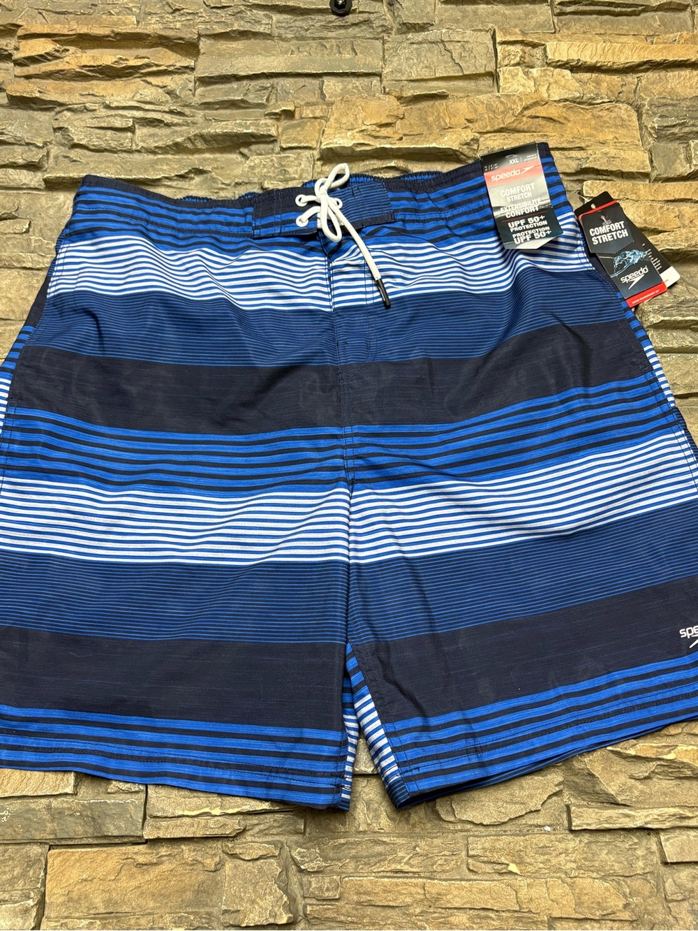 Speedo Men’s Swim Trunks Bathing Suit XXL 8” Blue Lined Pockets NWT Summer